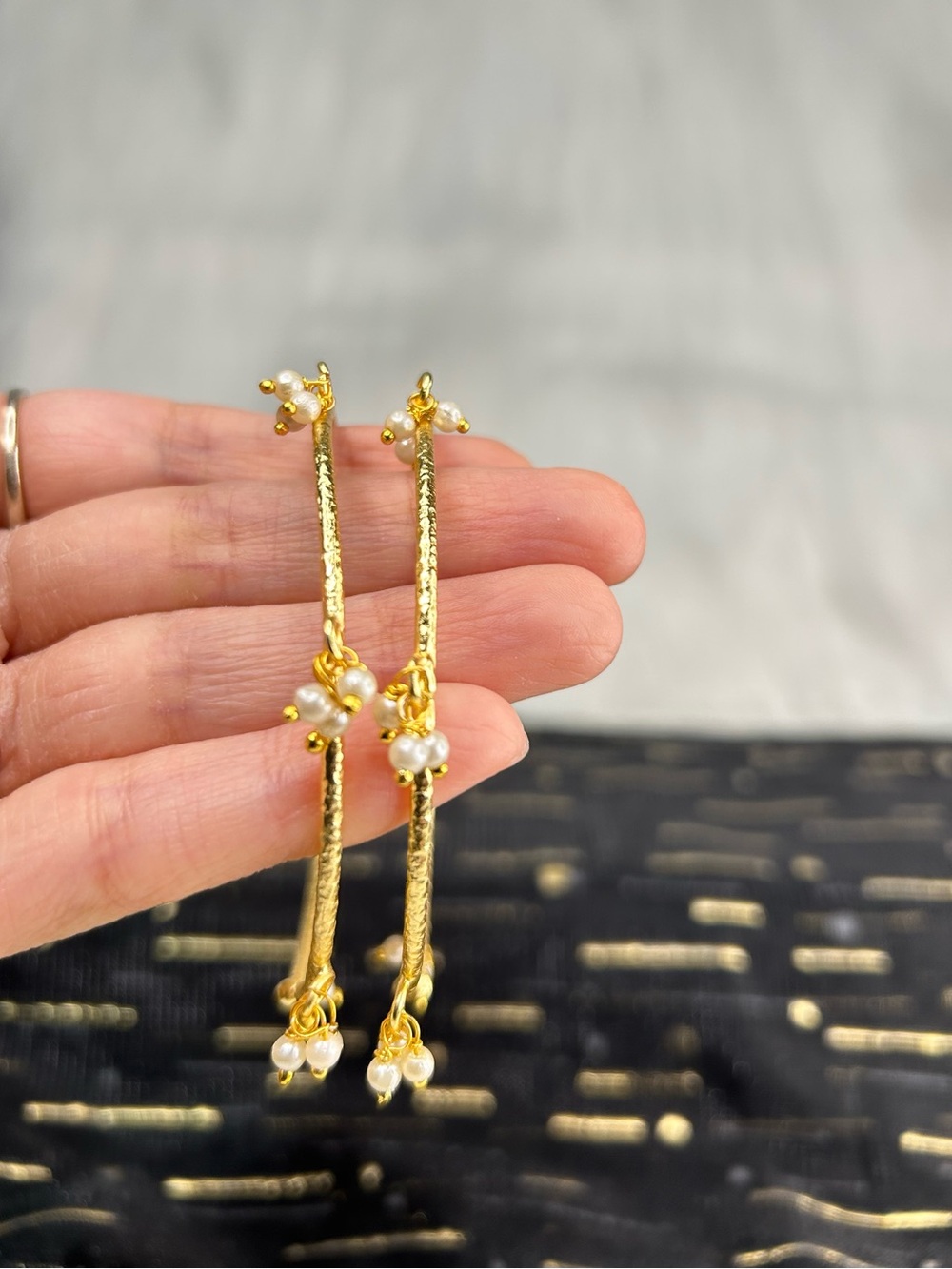 Elegant Adjustable Gold Pearl Bangles
